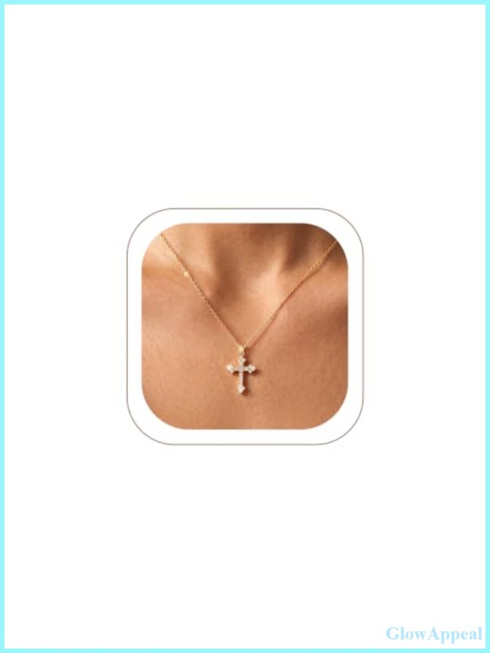 14K Gold Plated CZ Cross Pendant Necklace Stainless Steel Chain 18+2 Extender